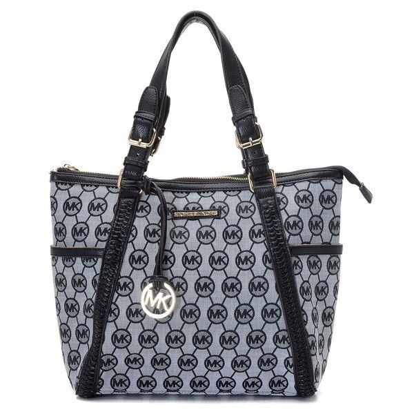 michael kors pisket large zip-top monogram tote med grå svart skinn Ny Stil djb8a